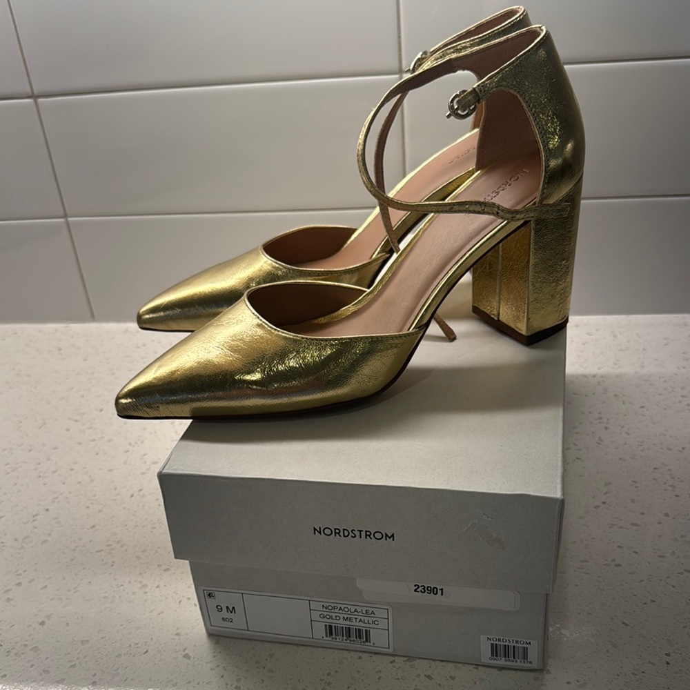 Nordstrom Gold Metallic Block Heel D'Orsay Shoes